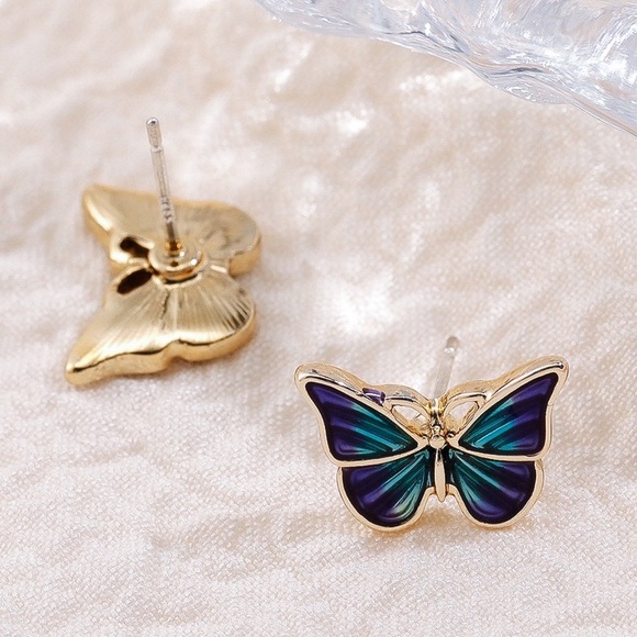 Any 2/$20! Gold, Blue & Green Butterfly Stud Earrings - Picture 3 of 8